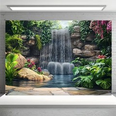 Forest Greenery Scenery Tropical Rainforest Waterfall Backdrop Photo Background
