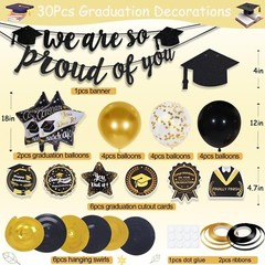 Graduation Decorations Class of 2025, Black and Gold Graduation Balloons with Gr
