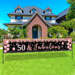 Rose Gold 50Th Birthday Banner Party Decorations for Women 50 and Fabulous