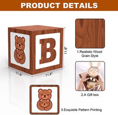 Teddy Bear Baby Shower Boxes Balloon Party Decor wood grain gender birth theme