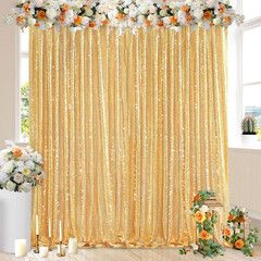 QueenDream Gold Sequin Backdrop Curtain Party Decorations: 10ft x 10ft Glitter B