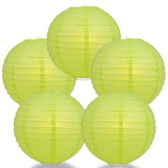 BULK PACK (5) 20″ Light Lime Green Round Paper Lantern, Even Ribbing, Chinese Ha