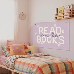 Reading Nook Read More Books Banner – Purple Book Lover Decor, Classroom Past…
