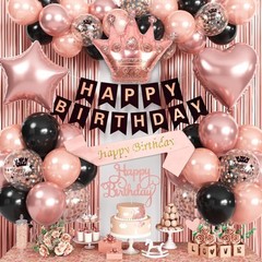 Rose Gold Birthday Decorations – Black & Rose Gold Balloons, Happy Birthday B…