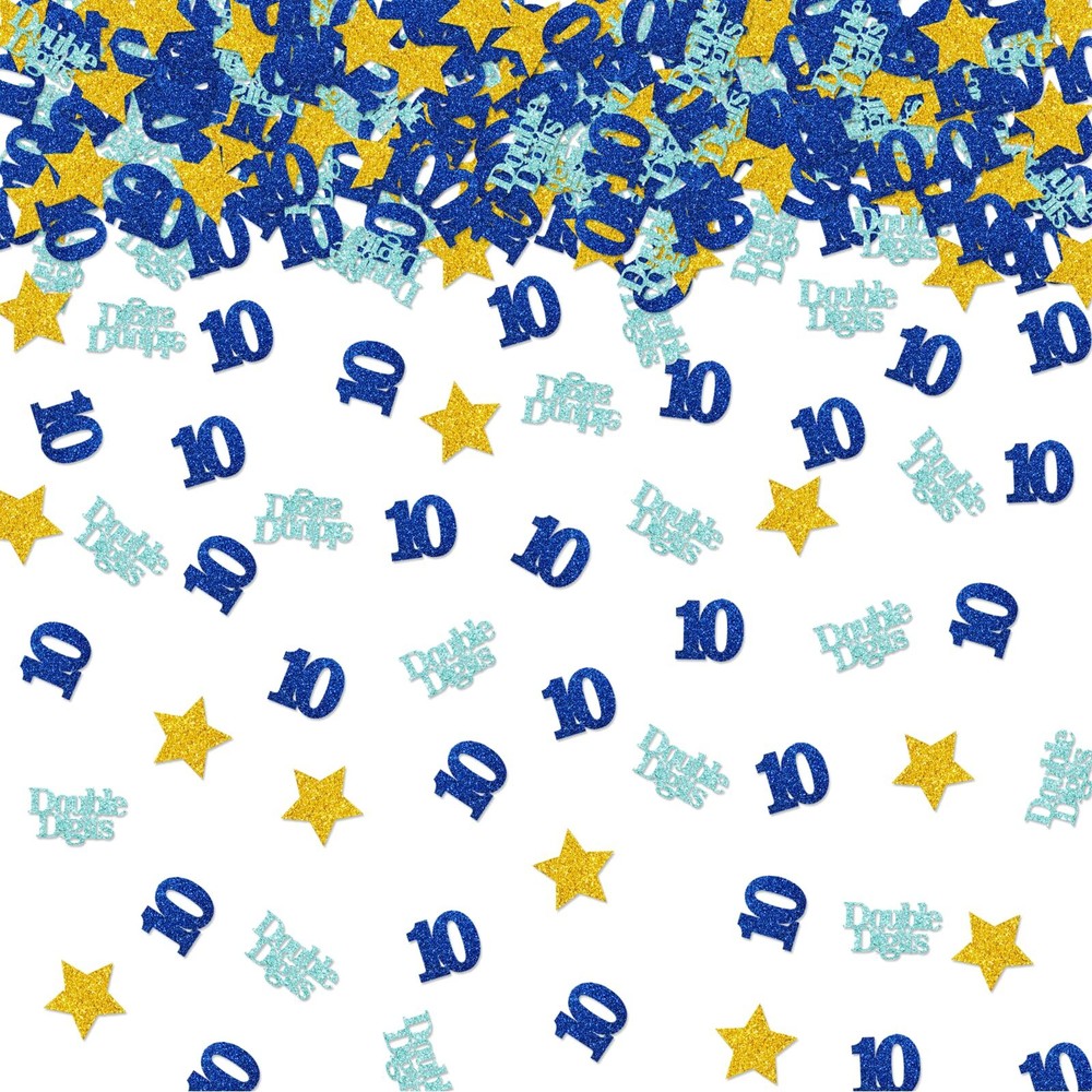Double Digits 10 Confetti 100pcs Blue Glitter 10th Birthday Table Decoration