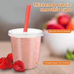 50 Sets Clear Cups with Flat Lids and Jumbo Smoothie Straws Disposable Plasti…