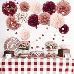 Bachelorette Party Decorations – 15Pcs Burgundy Rose Gold Tissue Pom Poms Cir…