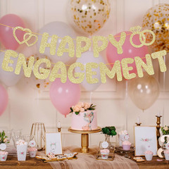 Pre-Strung Engagement Party Decorations,Glitter Happy Engagement Banner,Engaged