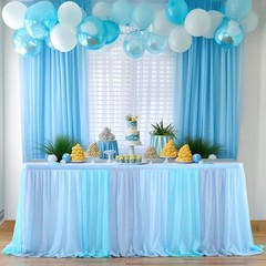 Tulle Table Skirt Blue Tutu Striped Table Skirts for Rectangle Tables Baby