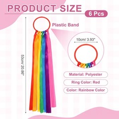 Hand Held Dance Ribbons, Wrist Streamers 20.8″ & 6 Pcs & Rainbow Color