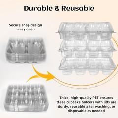 (12 Count x 20 Sets Plastic Cupcake Containers with Liners, Clear Cupcake Hol…