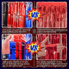 Red Black Blue Spider Web Fringe Curtains 2 Pack Photo Booth Backdrop