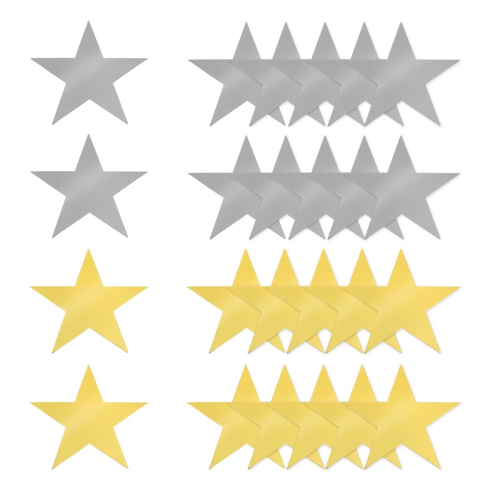 24 Pcs Stars Cutouts, 6 Inch Double Printed Paper Stars, Gold/Silver