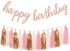 Rose Gold Happy Birthday Decorations – Glittery Rose Gold Happy Birthday Banner