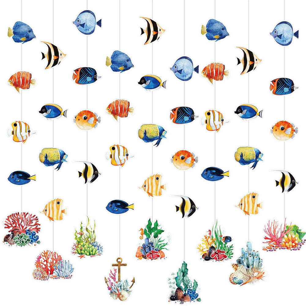 9Pcs Tropical Fish Decorations under the Sea Party Banners Ocean Themed Supplies