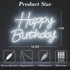Happy Birthday Neon Sign for Backdrop, LED Happy Birthday Light up Sign, USB Pow