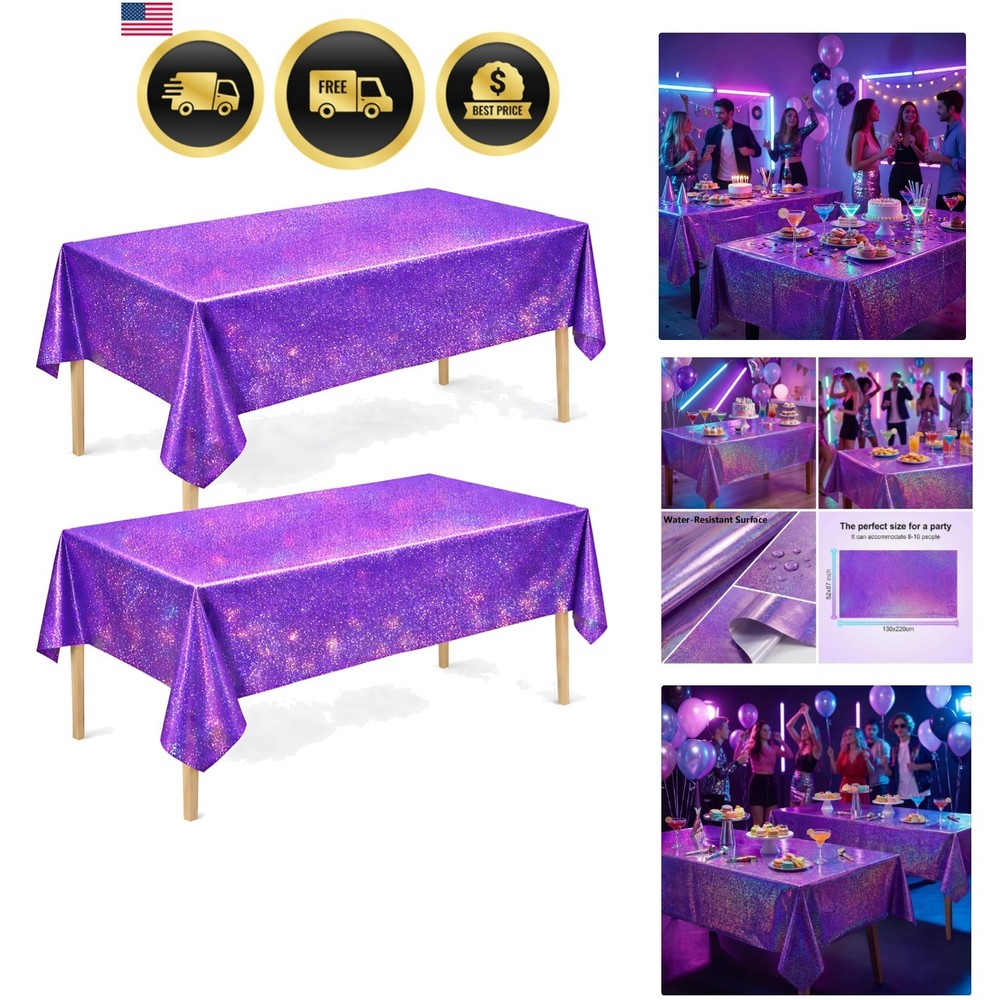 Purple Birthday Decorations Laser Purple Tablecloth 2 Pack Party Decor