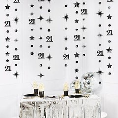 Black Number 21 Circle Dot Twinkle Star Garland Metallic Hanging