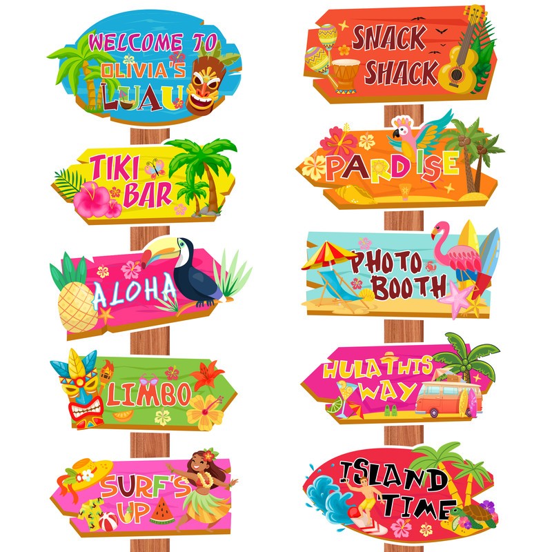 Hawaiian Luau Party Directional Sign 20Pcs Summer Tropical Party Direction Signs