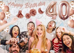 Rose Gold 40th Birthday Decorations for Women – 40″ Number Balloons & More