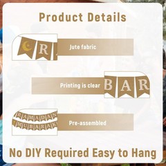 Jute Burlap Ramadan Mubarak Banner with Moon and Star Ramadan Home Mantel Fir…
