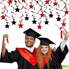 32 PCS Red Black Foil Star Hanging Swirl Streamers Ceiling Decorations