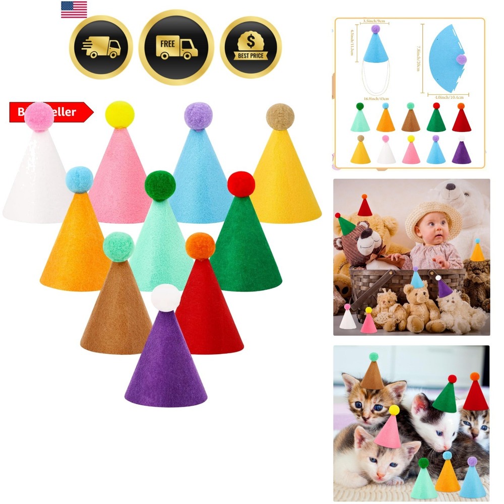 Mini Birthday Party Hats Multicolor Cone Hats for Pets and Kids 10pcs