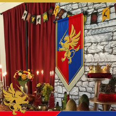 28 Inch Halloween Medieval Fantasy Pull-Down Banner with Lion Design Hanging Par