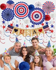 Vibrant Red, White & Blue 33-Pc Independence Day Decoration Set for Events