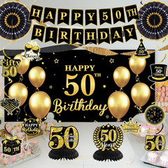 50Th Birthday Decorations, Black Gold 50 Years Old Birthday Party Supplies, Gold