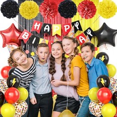 Red Black Yellow Party Supplies,Include Balloons Happy Banner Fringe Curtain …