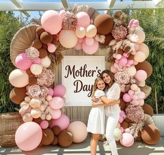 Hibaopati Pink Brown Balloon Garland Double Stuffed Light Pink Beige Brown