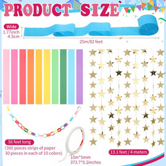 300 Sheets Colorful Paper Chains Strips and 492 Ft Crepe Paper Streamers, 52.8Ft