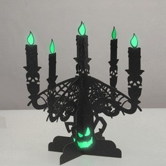 2 Set Felt Gothic Halloween Candelabra Table Decor with Glow Flame Black