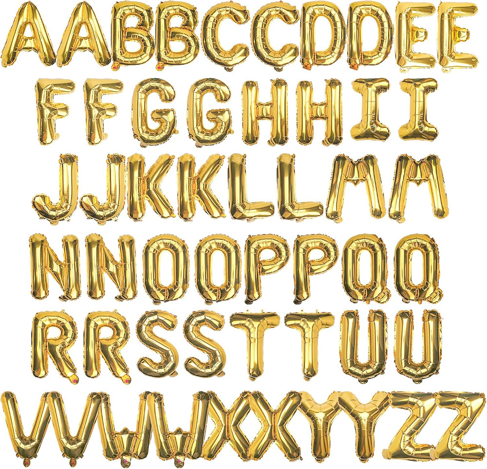 [52 PCS] 16″ Foil Gold Letter Balloons 2 Sets of A-Z, Mylar Aluminum Hanging Alp