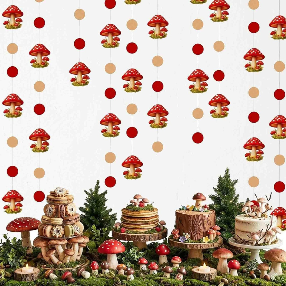 4Pcs Mushroom Garland Party Decorations for Fairy Birthday Baby Shower Tea Garde