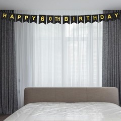 HAPPY 60TH BIRTHDAY Banner, Pre-Strung, Black Gold 60th Birthday Party Decora…