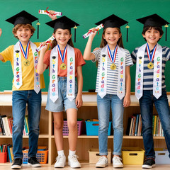 4Pcs 5Th Graduation Decorations 2026, 5Th Grade Graduation Stole Sash, Cap, Meda