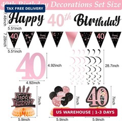 40th Birthday Decorations for Women Pre Assembled Rose Gold Happy 40th Birthday