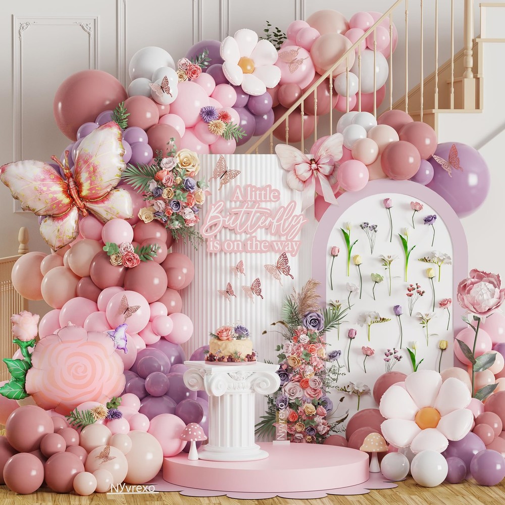 Spring Butterfly Birthday Party Decorations, 154Pcs Daisy Flower Pink Purple …