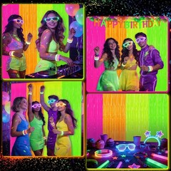 4 Pack Glow in The Dark Tinsel Curtains, Neon Party Decorations 3.3 x 6.6 Ft …