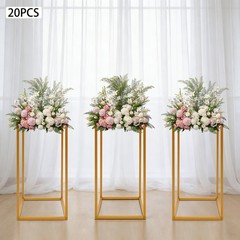 20Pcs Gold Rectangular Metal Wedding Flower Stand, Floral Centerpiece Holder