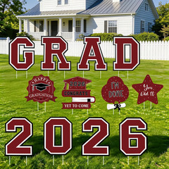 12Pcs 2026 Graduation Yard Signs with Stakes Congrats Grad Outdoor Lawn Decor