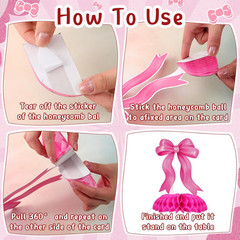 9 Pcs Pink Bow Honeycomb Centerpieces Coquette Party Decorations 3D Hot Pink Bow