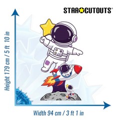 Astronaut with Rocket Cartoon Cardboard Cutout Over Moon Standee 173cm x 94cm
