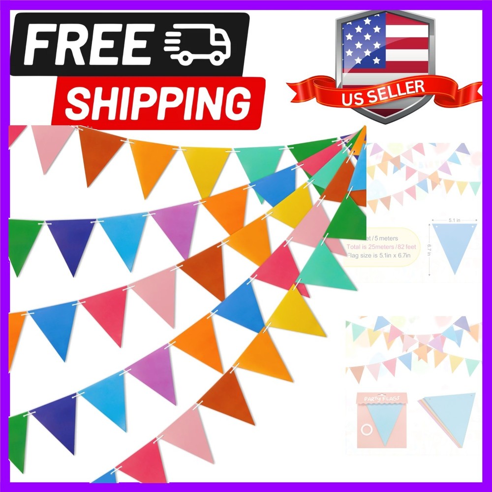 Colorful Pennant Flags – 60pcs Multicolor Pennant Banner 82ft CardStock Paper…