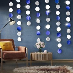 Shining Blue White Silver Circle Dots Hanging Garland Sparkling Blue White Si…