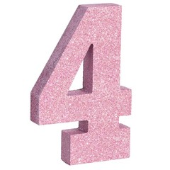 1 PCS Pink Glitter Number 4 Wooden Table Centerpiece Birthday Decor 7.8 Inch