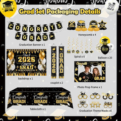 Graduation Decorations 2026 Set – Congrats Grad Banner, Class of 2026 Backdrop