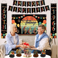 60Th Birthday Decorations Men Women – 10 Pcs Vintage Back in 1966 Backdrop Banne